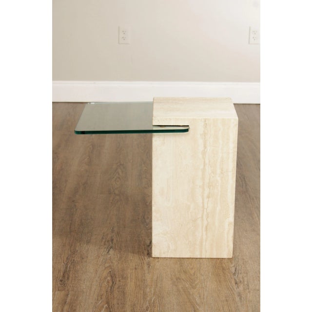 Glass Late 20th Century Post Modern Cantilevered Glass & Travertine Side Table For Sale - Image 7 of 12