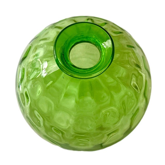 Vintage Empoli Green Glass Inverted Thumbprint Vase. Heavy Glass Vase measuring 9 1/4 inches wide at the bottom of the...