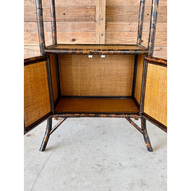 Palecek Late 20th Century British Colonial Style Rattan & Grasscloth Étagère Cabinet For Sale - Image 4 of 12