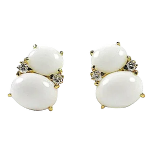 Christina Addison Large Gum Drop™ Earrings With Cabochon White Jade and Diamonds - a Pair