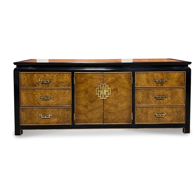 Raymond Sobota Vintage 1970s Burlwood and Lacquer Chin Hua Lowboy by Raymond Sobota for Century Furniture For Sale - Image 4 of 6