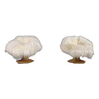 Swivel Chairs in Long Hair Sheepskin by Erik Lindgren for Westnofa, 1970s, Set of 2 For Sale