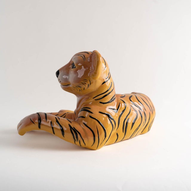 Orange Vintage Hand-Painted Ceramic Tiger Cub Figurine For Sale - Image 8 of 10