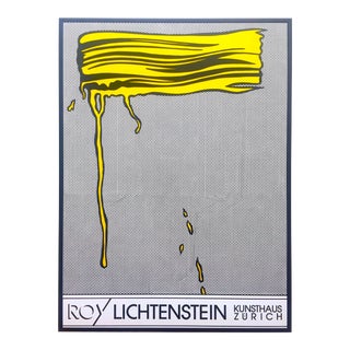 Roy Lichtenstein Vintage 1990 Silkscreen Print Large Framed Pop Art Poster " Yellow Brushstroke I " 1965 For Sale