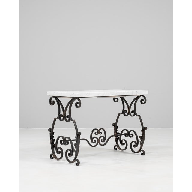 1950s French Cast Iron Side Table With Marble Top For Sale - Image 4 of 18