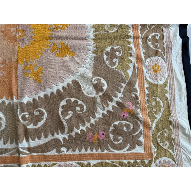 Decorative Tashkent Suzani Tablecloth 4'11'' X 5' For Sale - Image 11 of 17