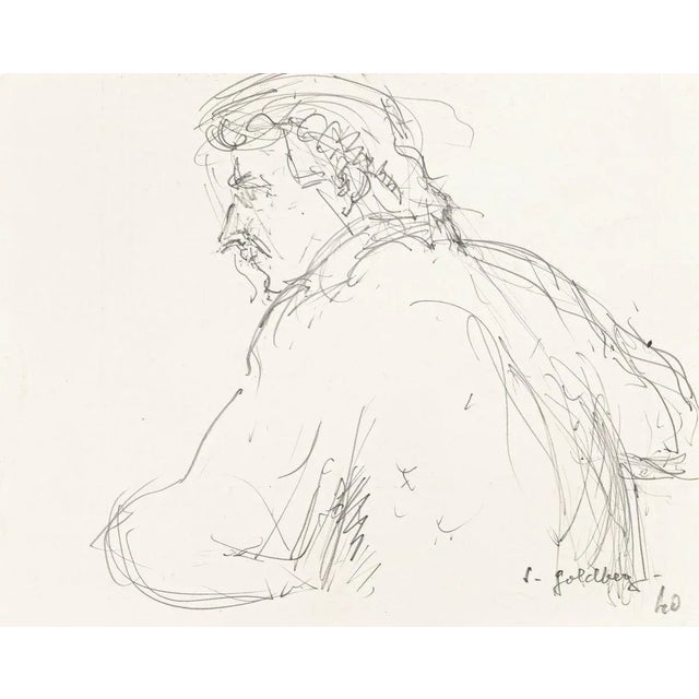 Portrait is an original drawing in pencil on paper realized by Simon Goldberg (1913-1985). Hand-signed in pencil on the...