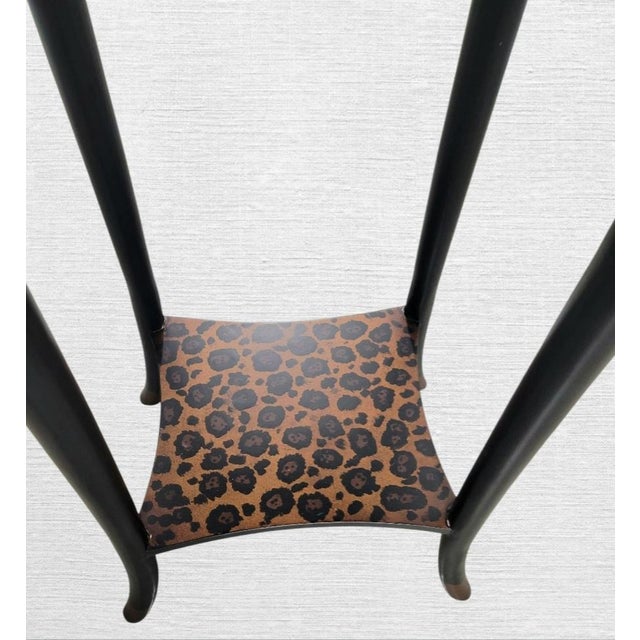 1990s 1990s Small Leopard Print Faux Bamboo Octagonal 1 Drawer Tall Side Table For Sale - Image 5 of 8