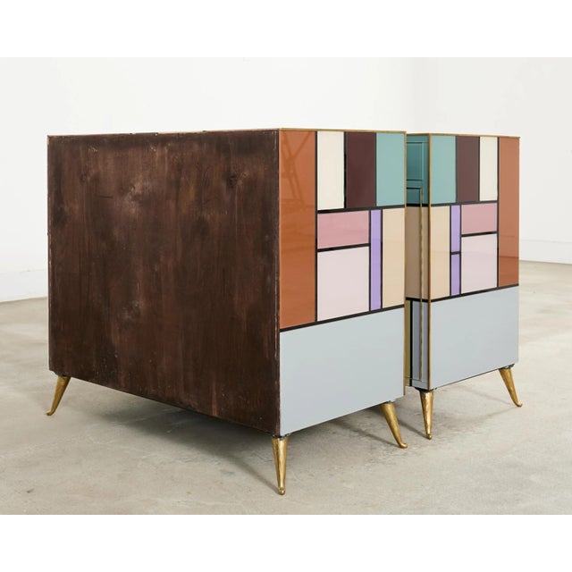 Pair Italian Midcentury Mondrian Style Glass Brass Cabinets For Sale - Image 17 of 18