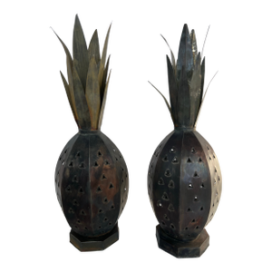 Vintage Mexican Punched Tin Pineapple Lantern Votive Candle Holders – Hojalata Folk Art a Pair
