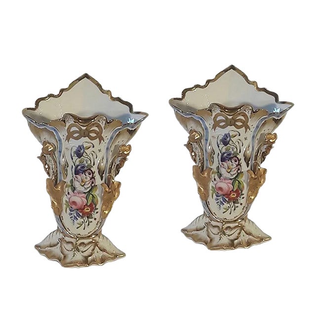 Antique French Porcelain Vases, Set of 2 For Sale