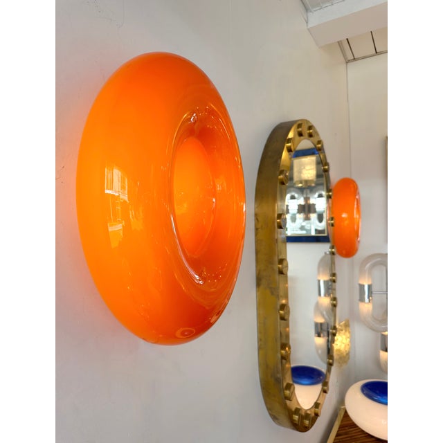 Contemporary Mid-Century Modern Space Age style Orange Murano glass Candy wall lamps lights lightning sconces. New old...