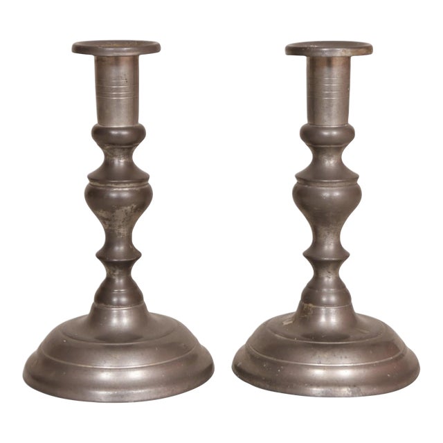 Pewter Candlestick Holders - A Pair For Sale