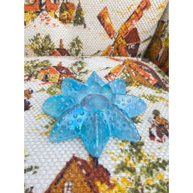 Mid-Century Modern Blue Iridescent Mid Century Starfish Coastal Beachy Candle Holder, Carnival Glass Candle Vessel Textured Paperweight Inspired by Indiana Glass Company For Sale - Image 3 of 8