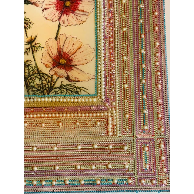 1970s Unique American Artwork Floral Collage With Beads on Canvas For Sale - Image 4 of 6