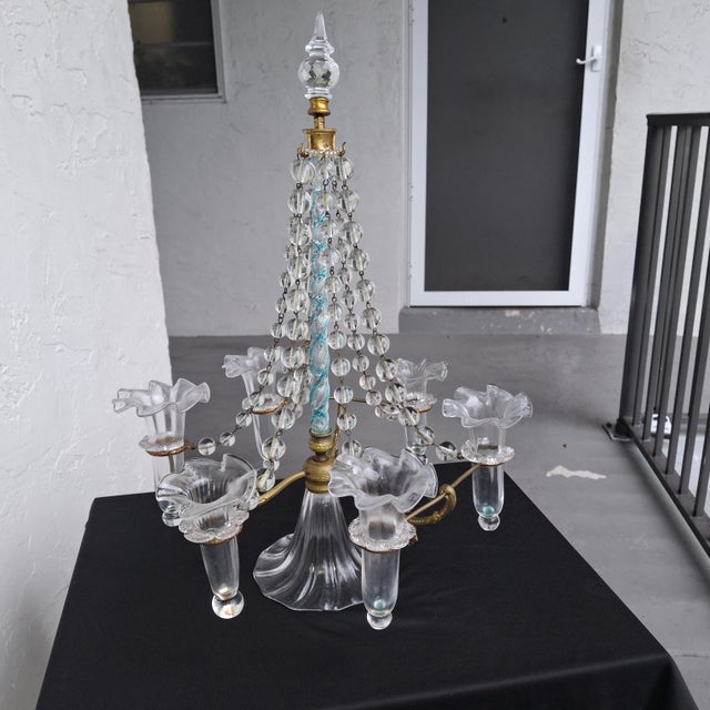 English Late 19th Century Rare Large Gilt Bronze Blown Glass Blue Swirl Epergne by Stevens & Williams For Sale - Image 3 of 17