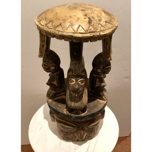 Unique Mid-Century Modern Vintage African Tribal Carved Wood Stool, totem design, Circa, 1960’s