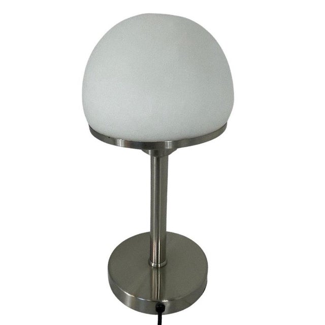 Bauhaus Stainless Steel Table Lamp with Opaline Glass In the style of Tecnolumen / Wagenfeld For Sale - Image 4 of 7