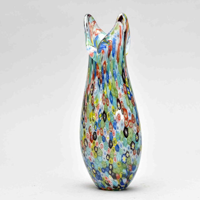 Glass Murano Millefiori Glass Vase With Dual-Point Crown Rim For Sale - Image 7 of 11