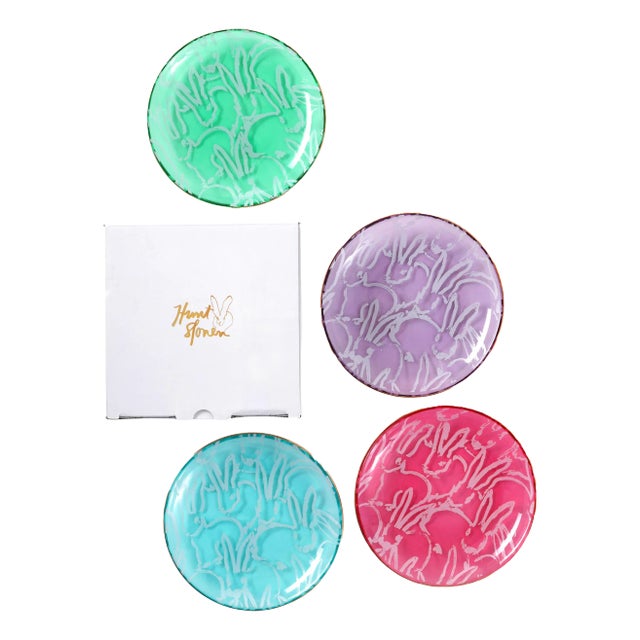 Hunt Slonem Lucky Charm Glass Plates, Set of 4 For Sale