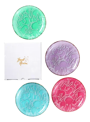 Hunt Slonem Lucky Charm Glass Plates, Set of 4