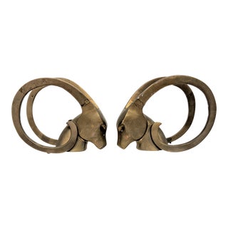Dara International Mid-Century Modern Brass Ram Bookends - a Pair For Sale
