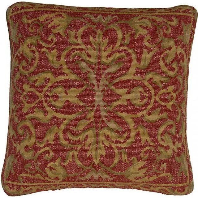 Contemporary Red, Taupe & Beige Aubusson Throw Pillow For Sale - Image 3 of 3