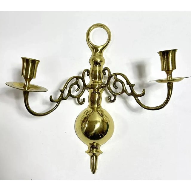 Vintage Brass Double-Arm Wall Candle Sconces – Pair For Sale - Image 4 of 9