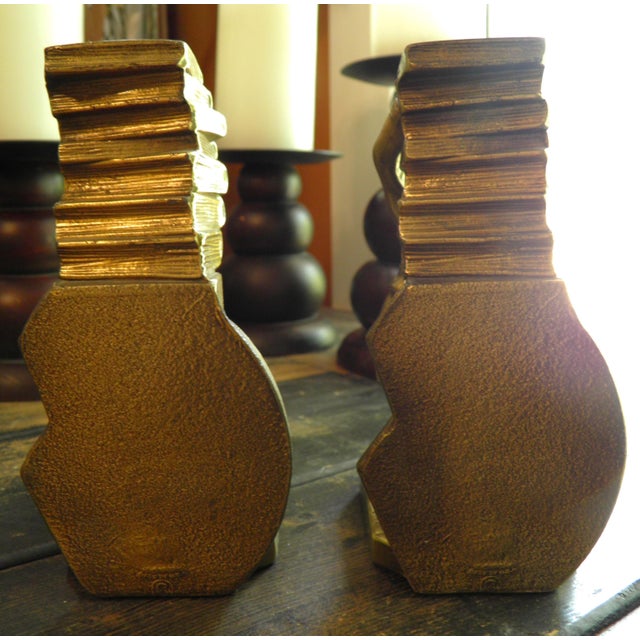 Pm Craftsman Cast Metal Brass Bookends Colonial Librarian Falling Books Usa For Sale - Image 4 of 7