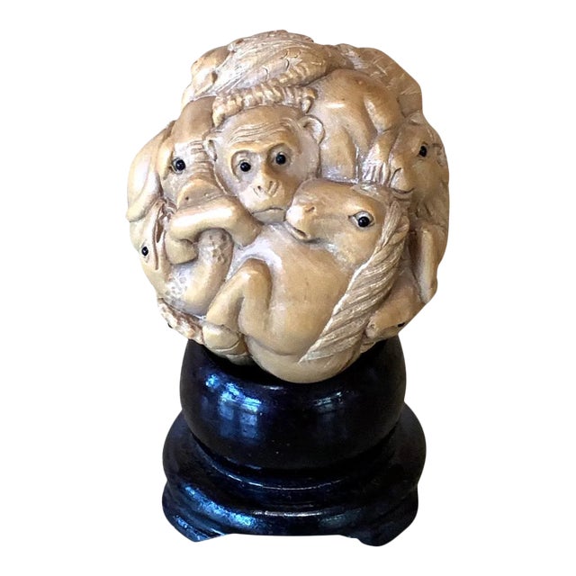 Carved Japanese Okimono on Stand For Sale