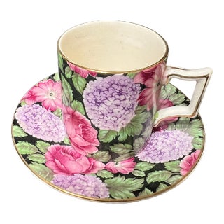 Antique James Kent Old Foley Tapesty Chintz Coffee Can Demitasse Cup and Saucer For Sale