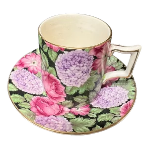 Antique James Kent Old Foley Tapesty Chintz Coffee Can Demitasse Cup and Saucer