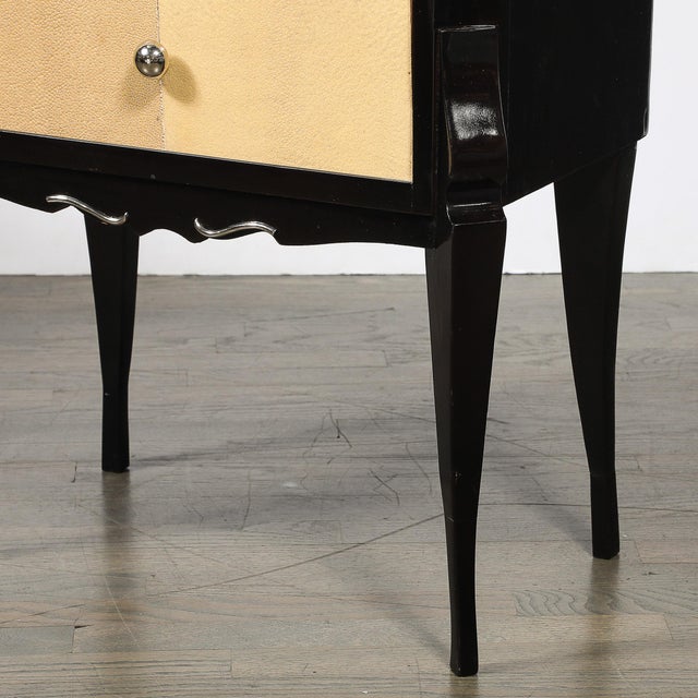 Art Deco Art Deco Directoire Style Ebonized Nightstands W/Shagreen Fronts & Mirrored Tops For Sale - Image 3 of 18