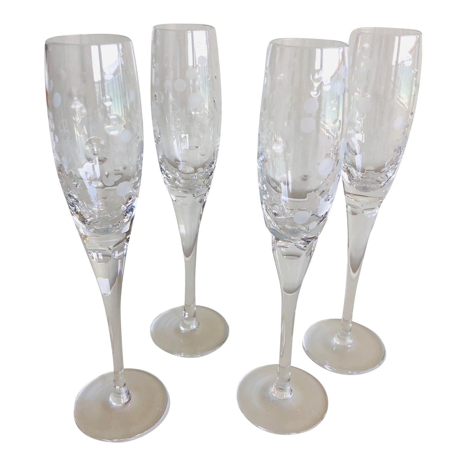 Royal Doultan Crystal Champagne Flutes With Bubbles Etched Design Set