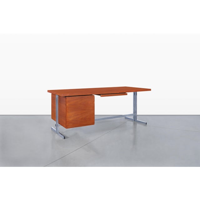 Mid-Century Modern German Teak and Chrome Executive Desk For Sale - Image 10 of 15