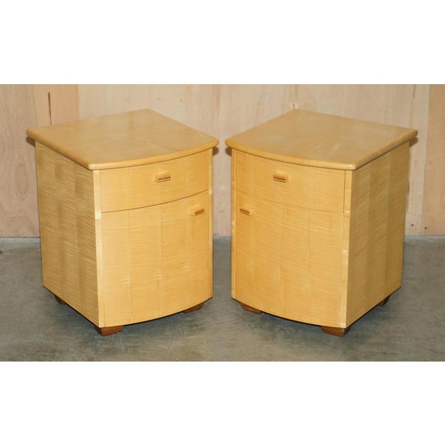 Bow Fronted Satin Birch Chest of Drawers and Side Tables from Baxter & Lee, Set of 3 For Sale - Image 12 of 18