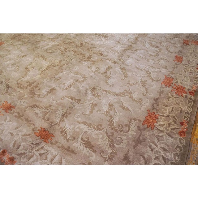 Early 20th Century 1930s Tan Champagne Foliate Antique Chinese Art Deco Rug 10'2" X 13'9" Handknotted Wool Carpet For Sale - Image 5 of 6