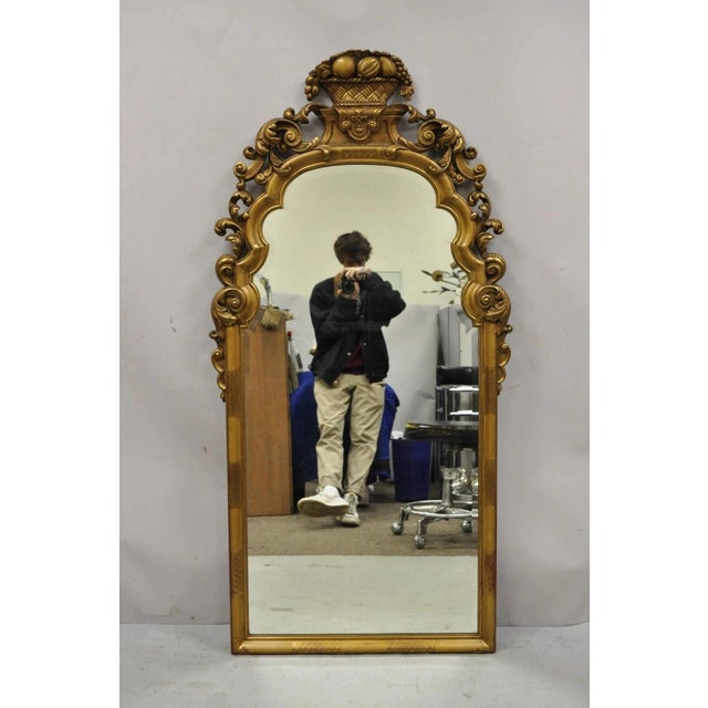 Early 20th Century Antique French Rococo Gold Giltwood 65" Harvest Carved Fruit Basket Wall Mirror For Sale - Image 5 of 12