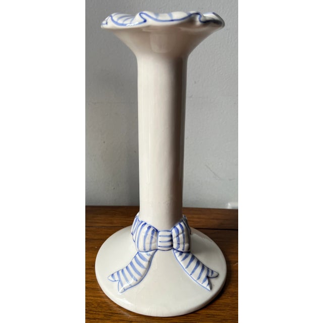 Traditional Ceramic Hand-Painted Candle Sticks-a Pair For Sale - Image 3 of 8
