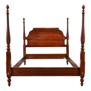 Ethan Allen Georgian Carved Solid Cherry Wood Queen Size Poster Bed