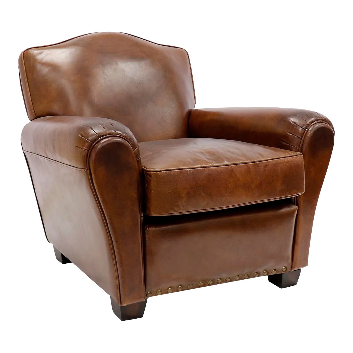 Pasargad Home Vicenza Palermo Genuine Leather Wing Chair, Brown Chairish