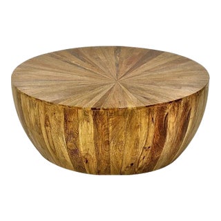 Zelrah Solid Wood Drum Coffee Table by Loomlan For Sale