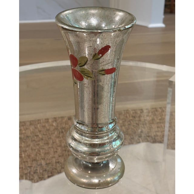 Antique 19th Century Bohemian Hand-Painted Floral Mercury Glass Vase For Sale - Image 9 of 15