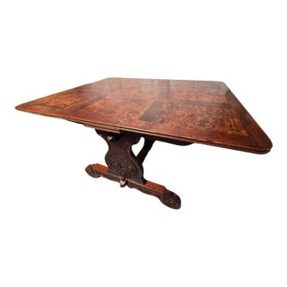 Antique French Oak & Elm Trestle Base Dining Table For Sale