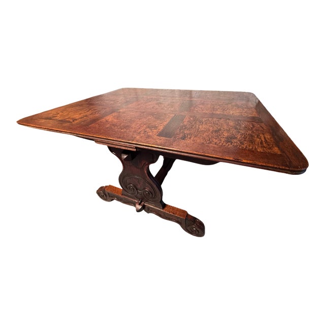 Antique French Oak & Elm Trestle Base Dining Table For Sale