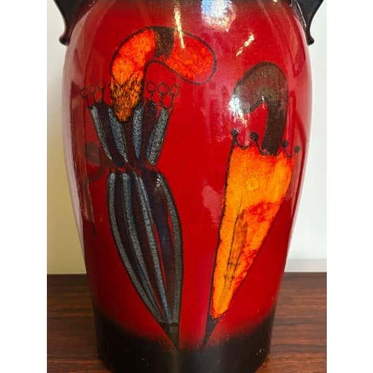 West German Ceramic Umbrella Stand Model 220 44 with hand-painted images of 2 Closed Umbrellas. Nice colors and style to...