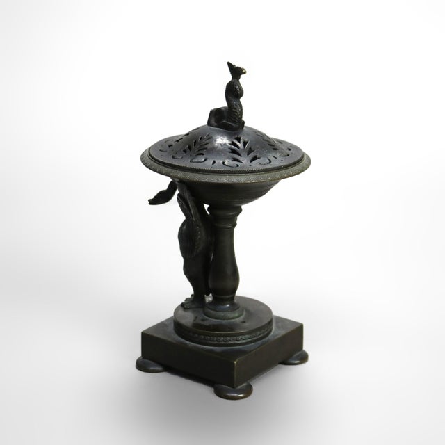 Antique Neoclassical Bronze Figural Sensor With Dolphin & Swan Circa 1890 For Sale - Image 4 of 9