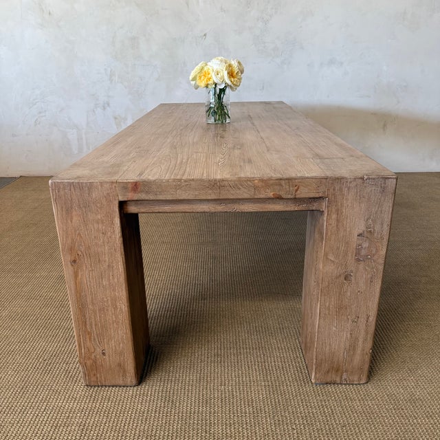 French Country Beam Style Reclaimed 96” Pine Dining Table in Natural Fininsh For Sale - Image 3 of 10