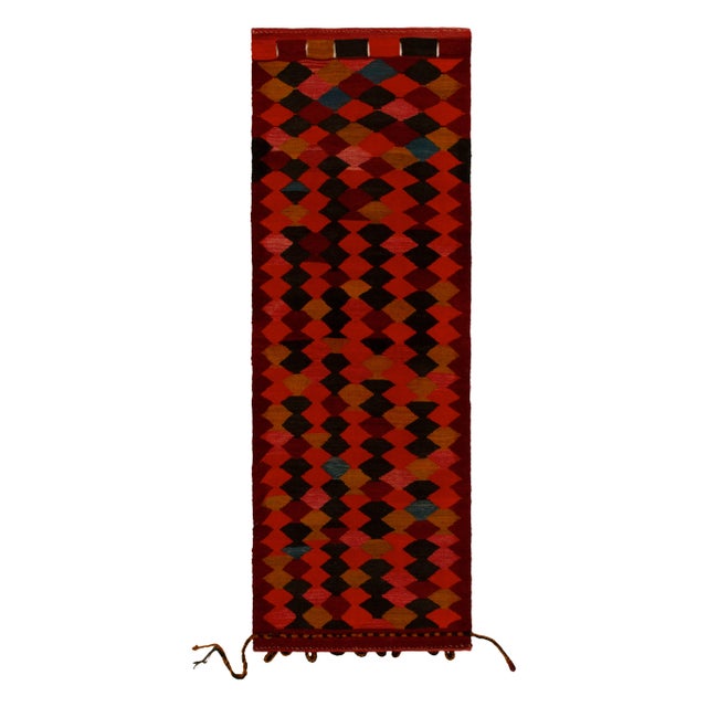 Textile 1950s Vintage Kilim Runner in Red, Black and Rust Orange Diamond Patterns For Sale - Image 7 of 7