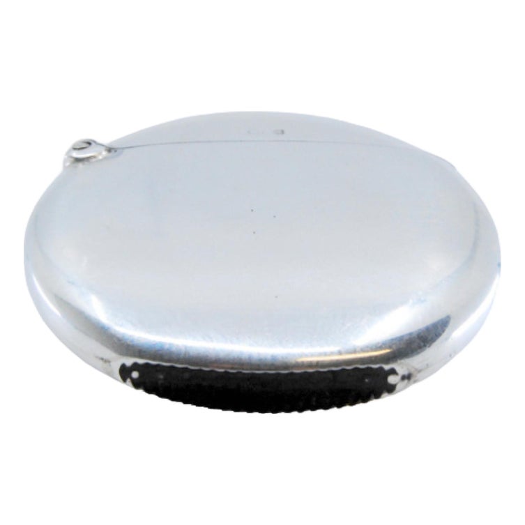 Plain Silver Matchbox in Circular Shape with Hinged Lid | Chairish
